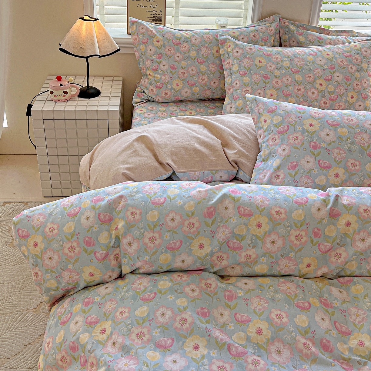 91家纺网 家纺一手货源 找家纺 依庭 2025新款高克重全棉纯棉磨毛印花单被套 樱絮仙踪