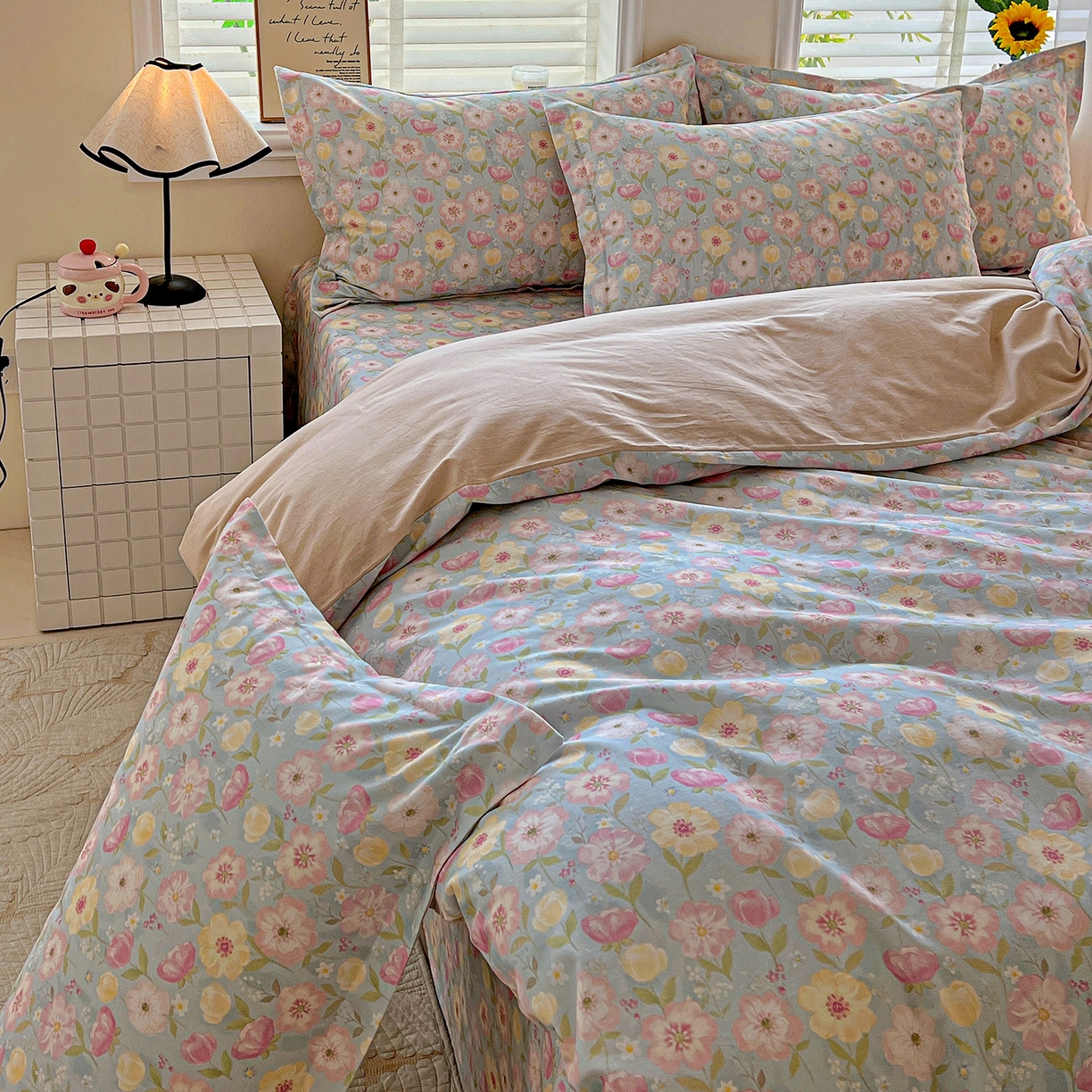 91家纺网 家纺一手货源 找家纺 依庭 2025新款高克重全棉纯棉磨毛印花单被套 樱絮仙踪