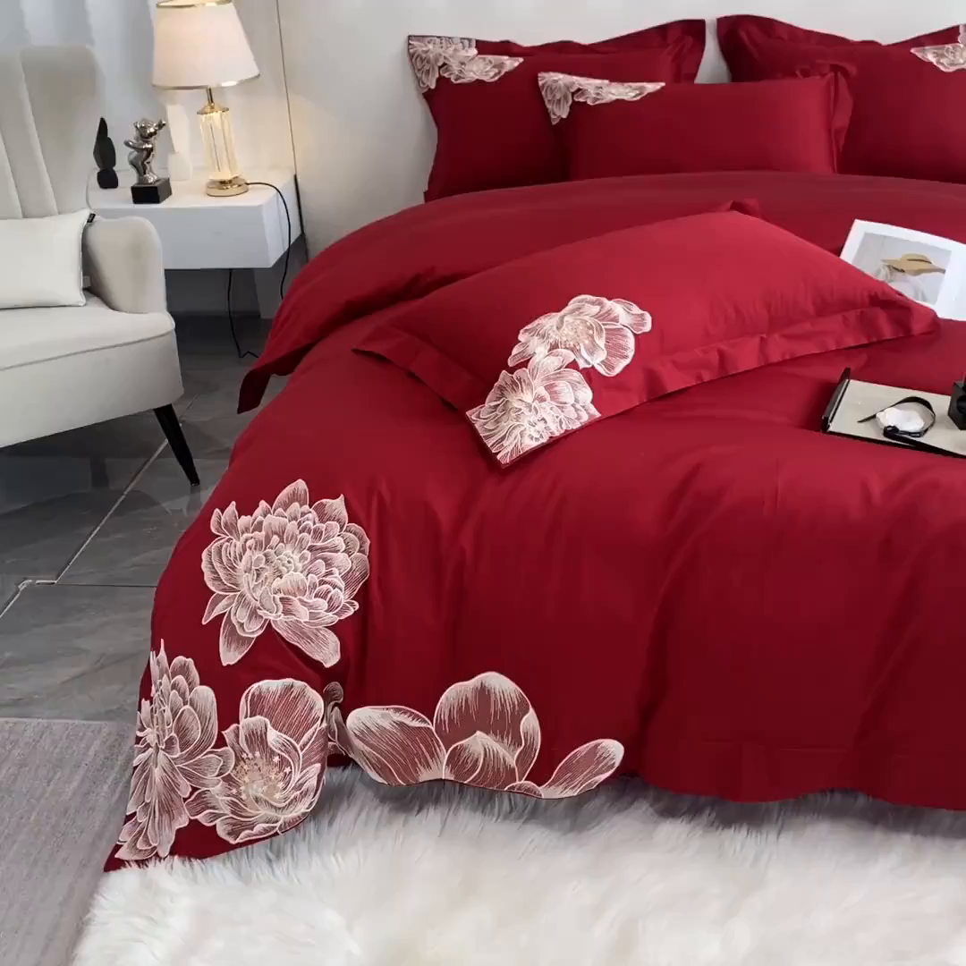 91家纺网 家纺一手货源 找家纺 （总）置顶家纺 新款60支长绒棉刺绣四件套--繁花似锦