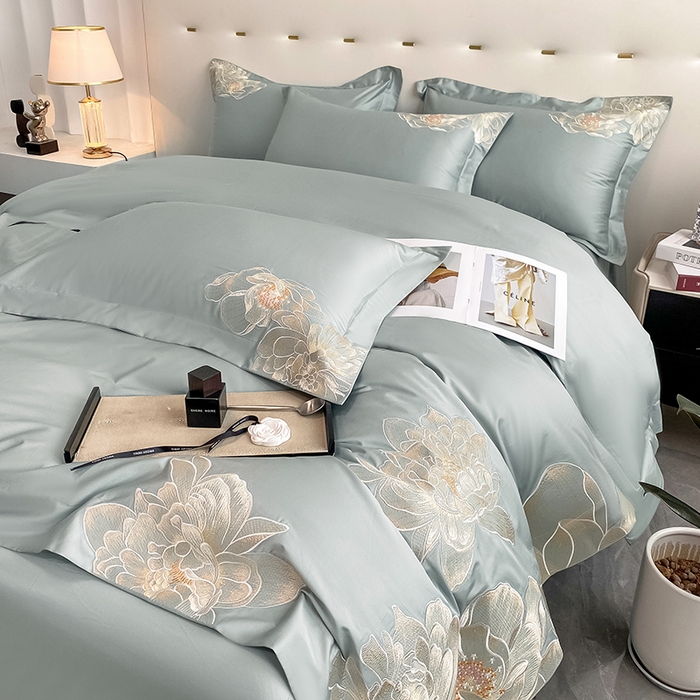 91家纺网 家纺一手货源 找家纺 置顶家纺 新款60支长绒棉刺绣四件套--繁花似锦 繁花似锦-繁星蓝