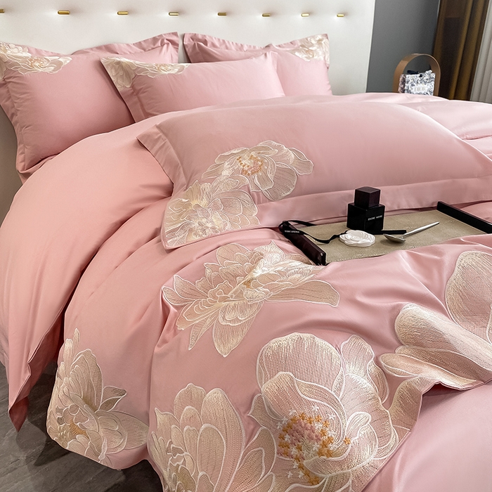 91家纺网 家纺一手货源 找家纺 置顶家纺 新款60支长绒棉刺绣四件套--繁花似锦 繁花似锦-浅豆沙