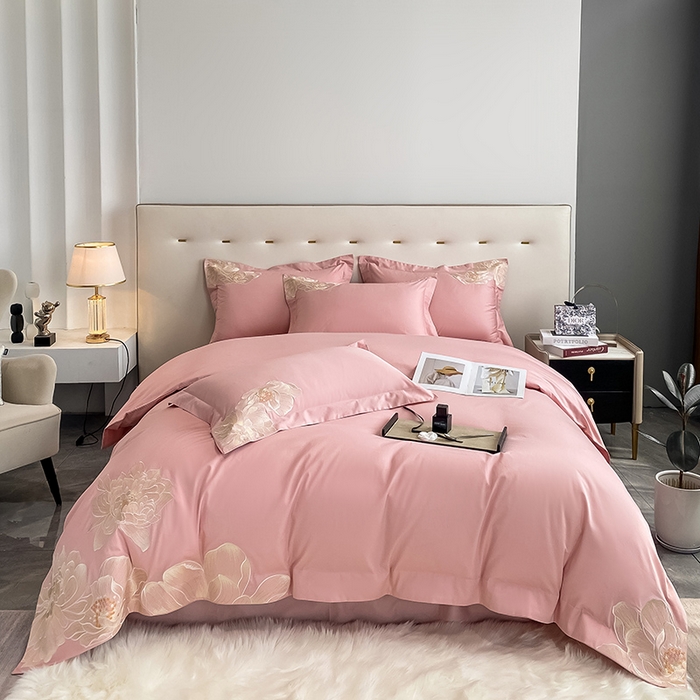 91家纺网 家纺一手货源 找家纺 置顶家纺 新款60支长绒棉刺绣四件套--繁花似锦 繁花似锦-浅豆沙