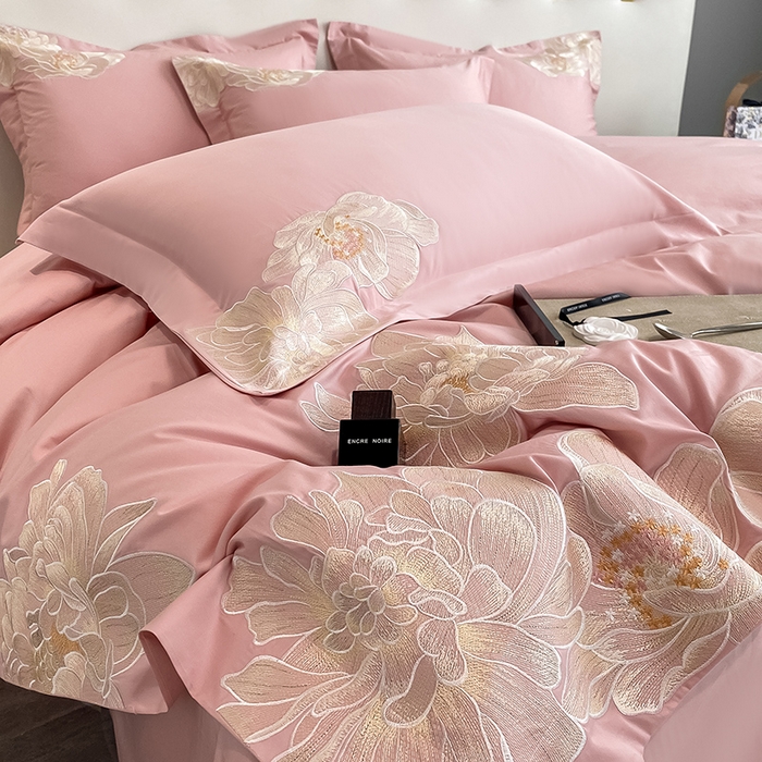 91家纺网 家纺一手货源 找家纺 置顶家纺 新款60支长绒棉刺绣四件套--繁花似锦 繁花似锦-浅豆沙