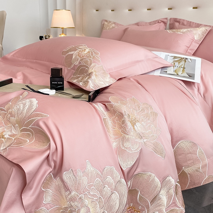 91家纺网 家纺一手货源 找家纺 置顶家纺 新款60支长绒棉刺绣四件套--繁花似锦 繁花似锦-浅豆沙