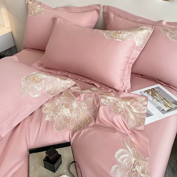 91家纺网 家纺一手货源 找家纺 置顶家纺 新款60支长绒棉刺绣四件套--繁花似锦 繁花似锦-浅豆沙