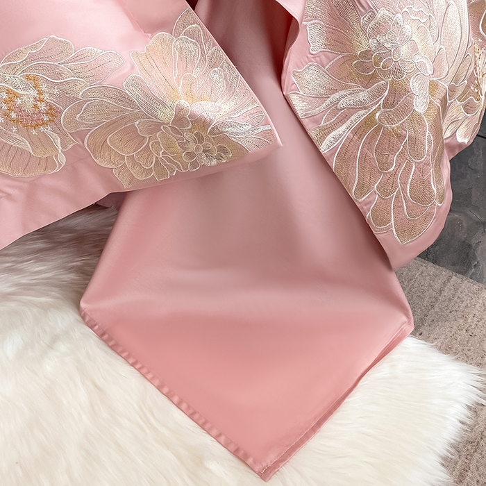 91家纺网 家纺一手货源 找家纺 置顶家纺 新款60支长绒棉刺绣四件套--繁花似锦 繁花似锦-浅豆沙