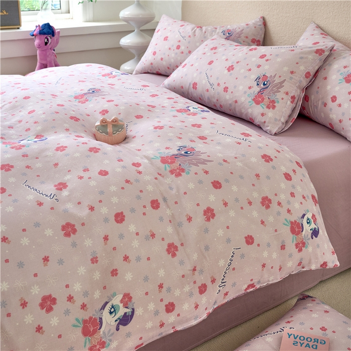 91家纺网 家纺一手货源 找家纺 百利卡通（原迪士尼家纺） 2025新款全棉双层纱小马宝莉系列三四件套 花中珍奇