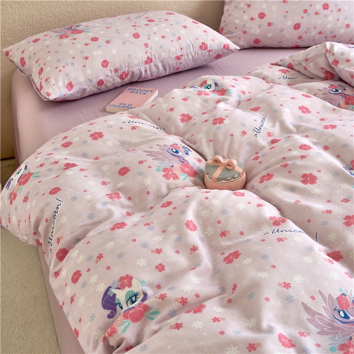 91家纺网 家纺一手货源 找家纺 百利卡通（原迪士尼家纺） 2025新款全棉双层纱小马宝莉系列三四件套 花中珍奇