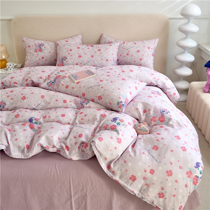 91家纺网 家纺一手货源 找家纺 百利卡通（原迪士尼家纺） 2025新款全棉双层纱小马宝莉系列三四件套 花中珍奇