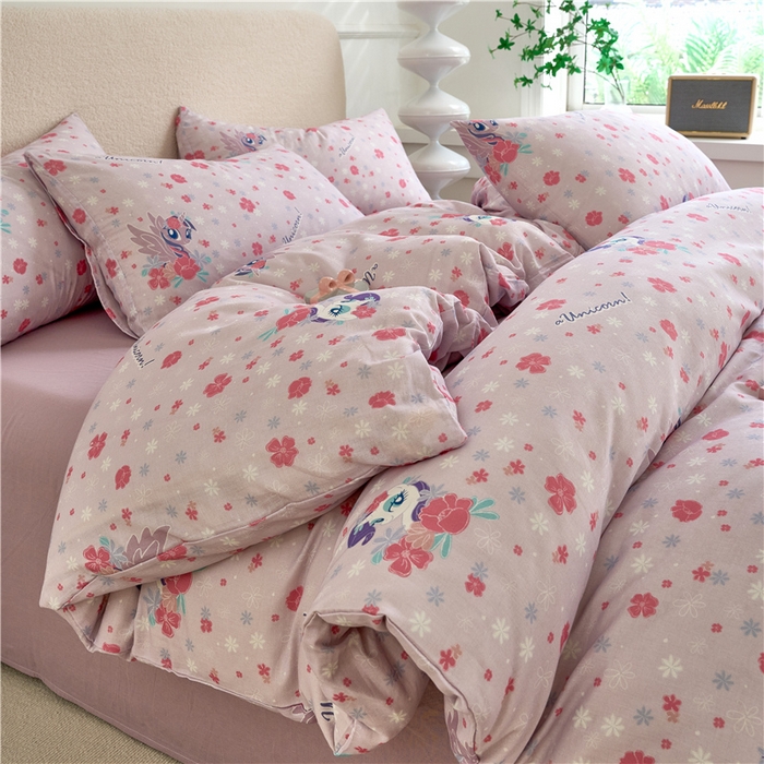 91家纺网 家纺一手货源 找家纺 百利卡通（原迪士尼家纺） 2025新款全棉双层纱小马宝莉系列三四件套 花中珍奇