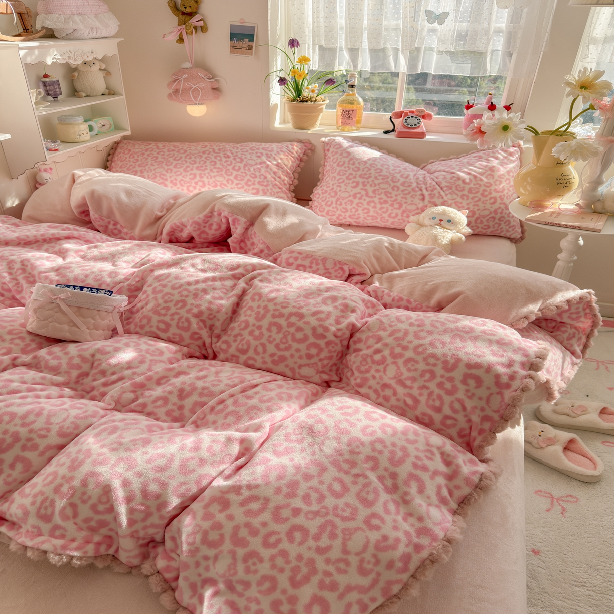 91家纺网 家纺一手货源 找家纺 （总）初念 2025新款牛奶绒印花四件套-豹纹