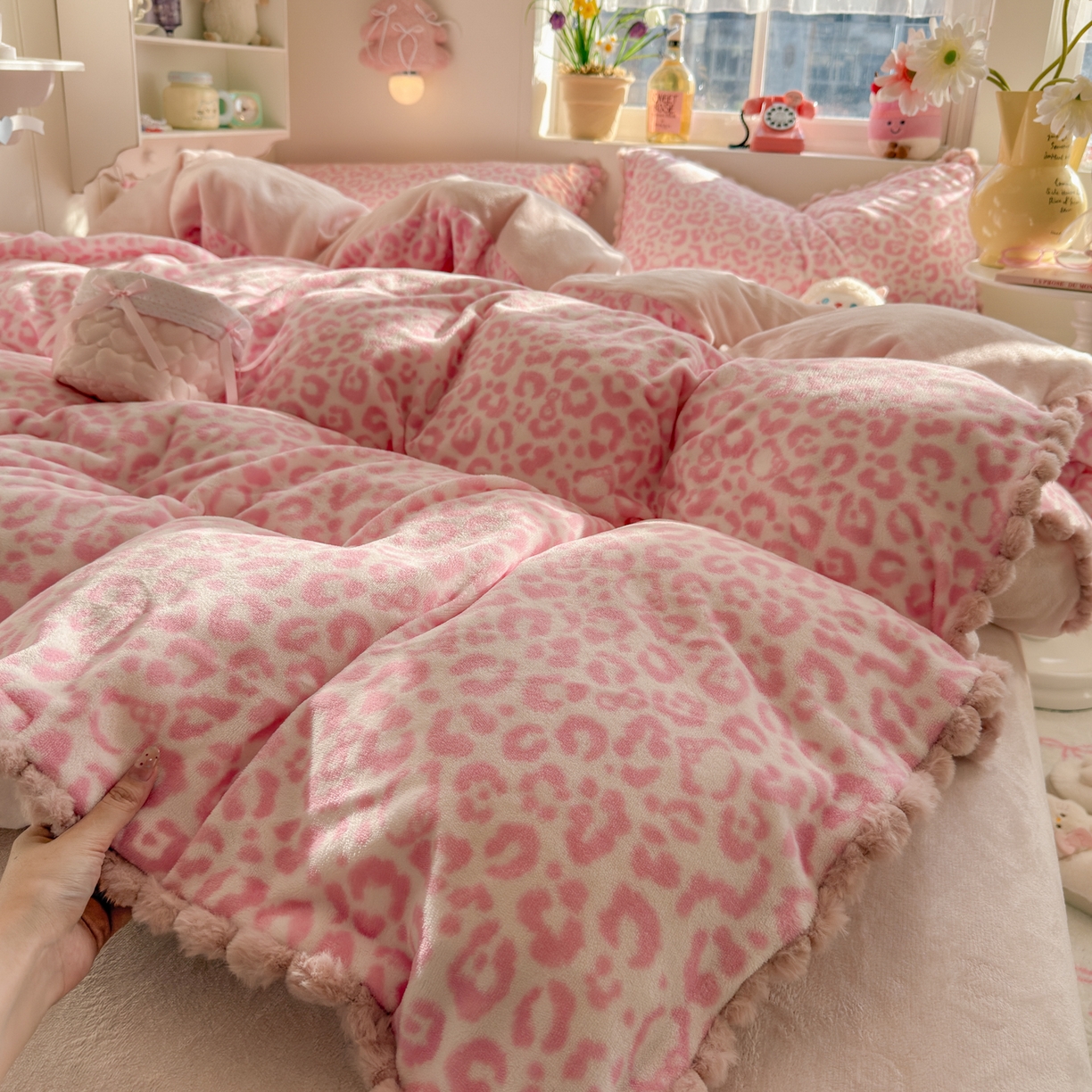 初念 2025新款牛奶绒印花四件套-豹纹 牛奶绒-粉豹纹