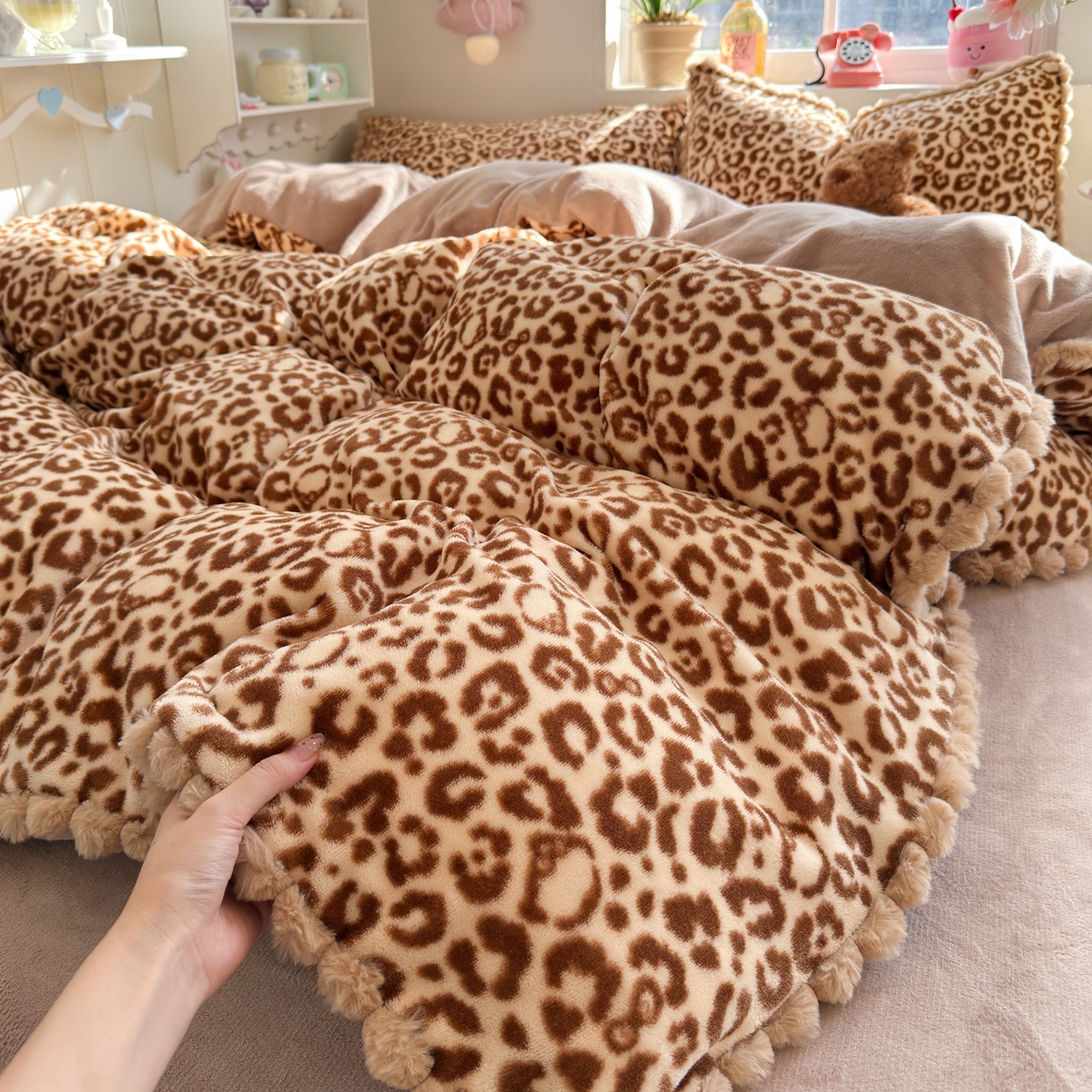 初念 2025新款牛奶绒印花四件套-豹纹 牛奶绒-咖豹纹