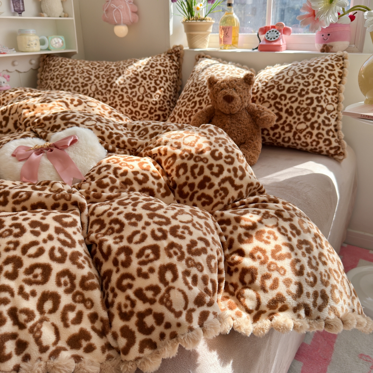 91家纺网 家纺一手货源 找家纺 初念 2025新款牛奶绒印花四件套-豹纹 牛奶绒-咖豹纹