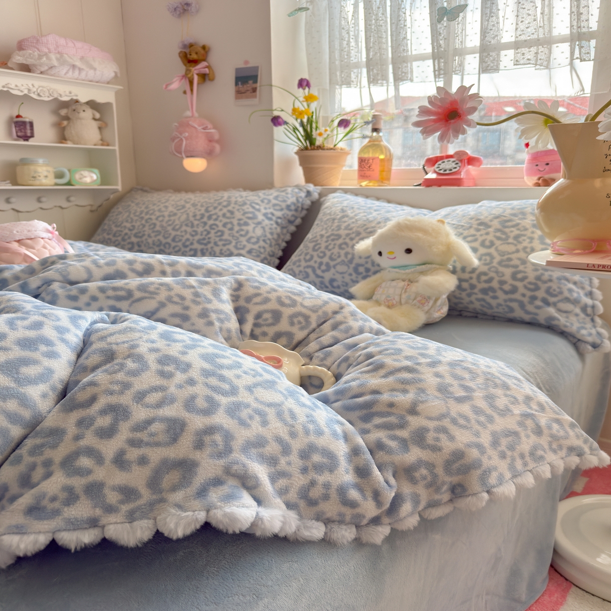 91家纺网 家纺一手货源 找家纺 初念 2025新款牛奶绒印花四件套-豹纹 牛奶绒-蓝豹纹