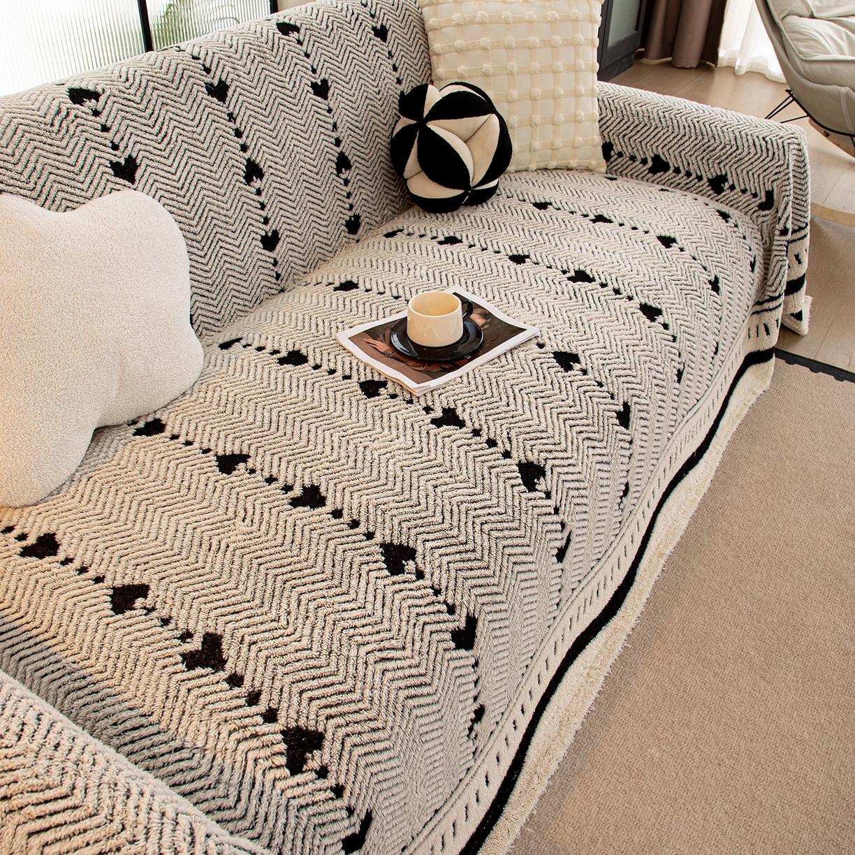 91家纺网 家纺一手货源 找家纺 （总）沐沐家纺 2025新款爱心绒语沙发巾