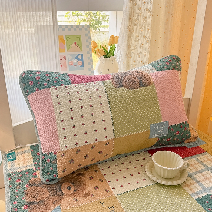 期遇家居 2025新款13372印花全棉纯棉绗缝加厚枕套 百福熊