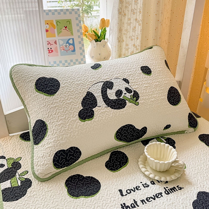 期遇家居 2025新款13372印花全棉纯棉绗缝加厚枕套 香香熊猫