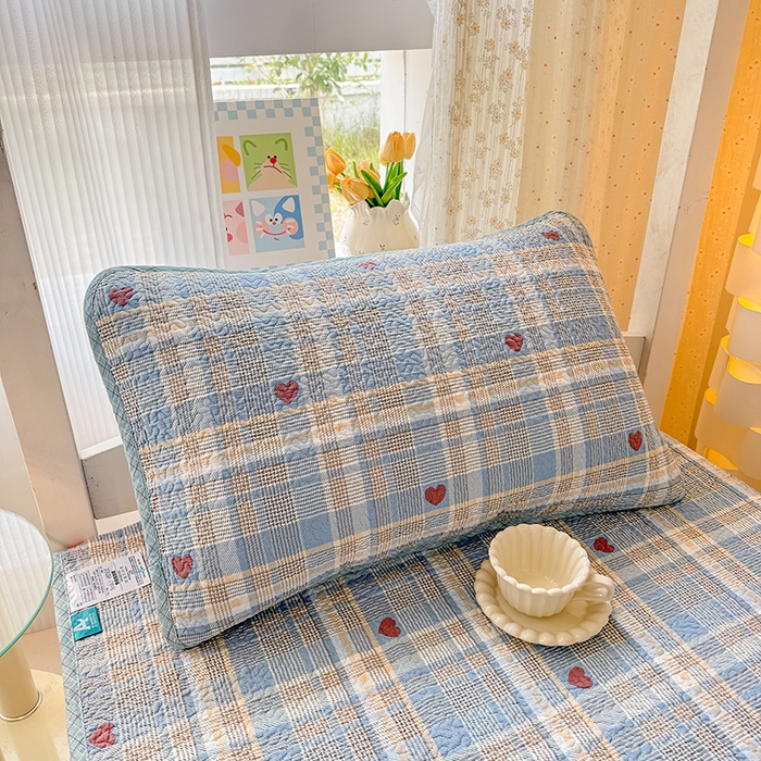 期遇家居 2025新款13372印花全棉纯棉绗缝加厚枕套 律动爱心