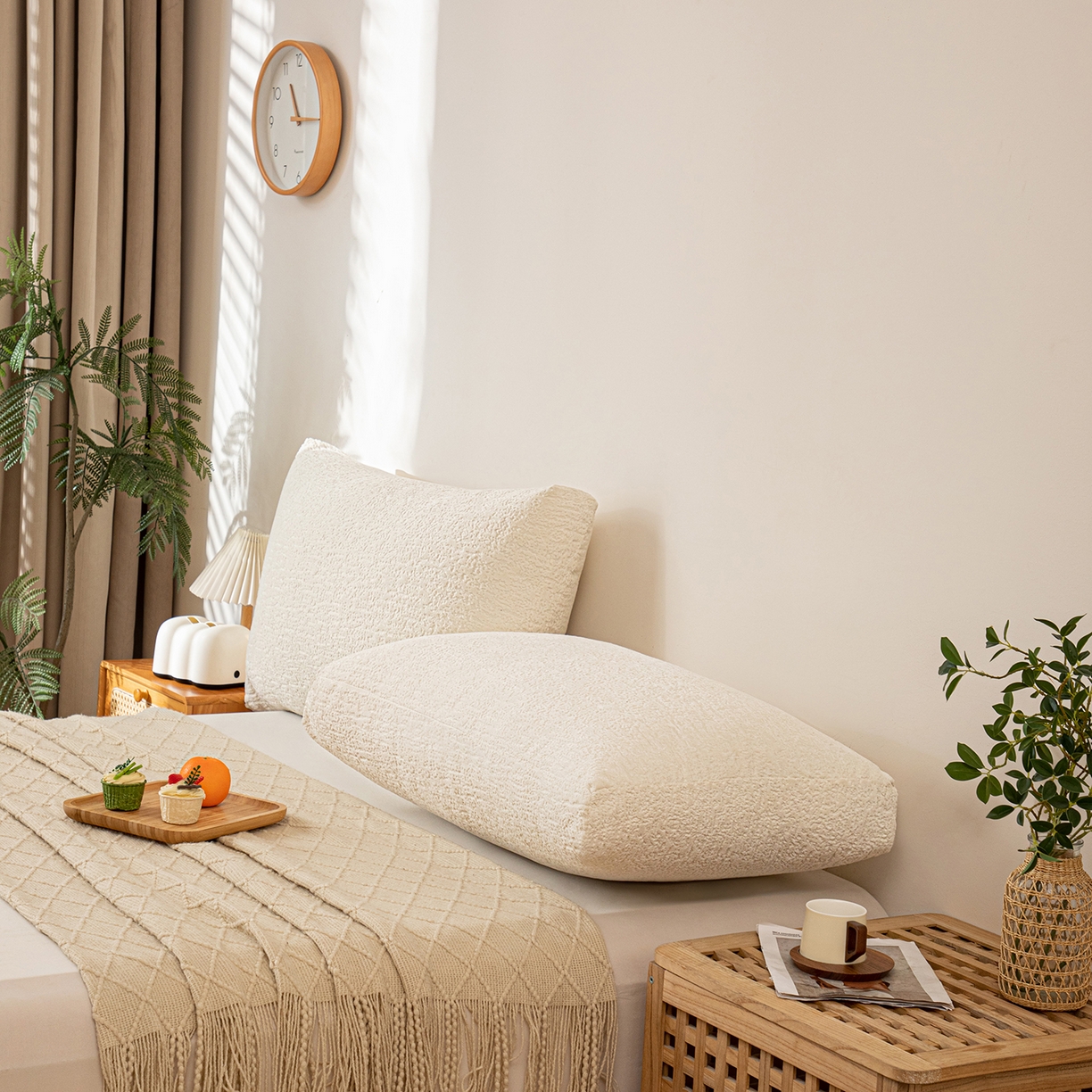 91家纺网 家纺一手货源 找家纺 沐沐家纺 2026新款可可西里面包枕 米白