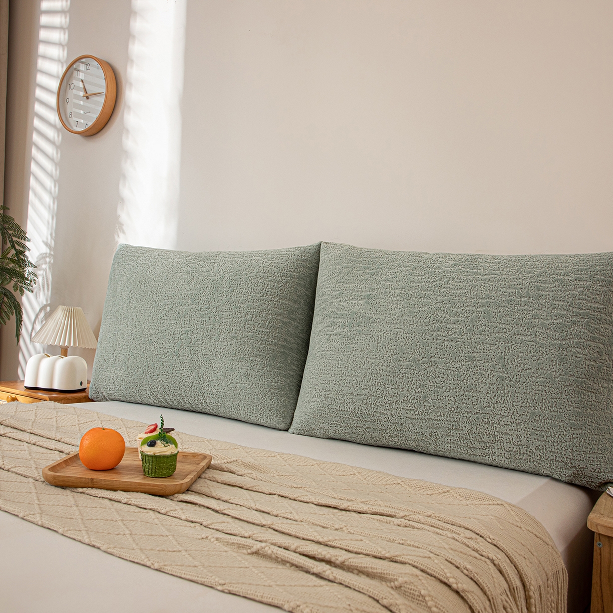 91家纺网 家纺一手货源 找家纺 沐沐家纺 2026新款可可西里面包枕 水绿