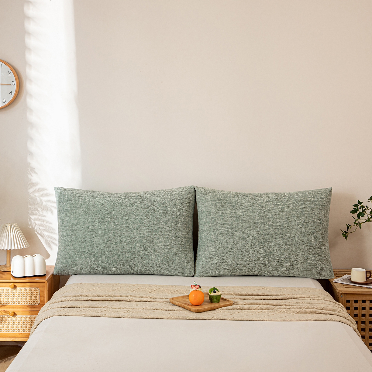 91家纺网 家纺一手货源 找家纺 沐沐家纺 2026新款可可西里面包枕 水绿