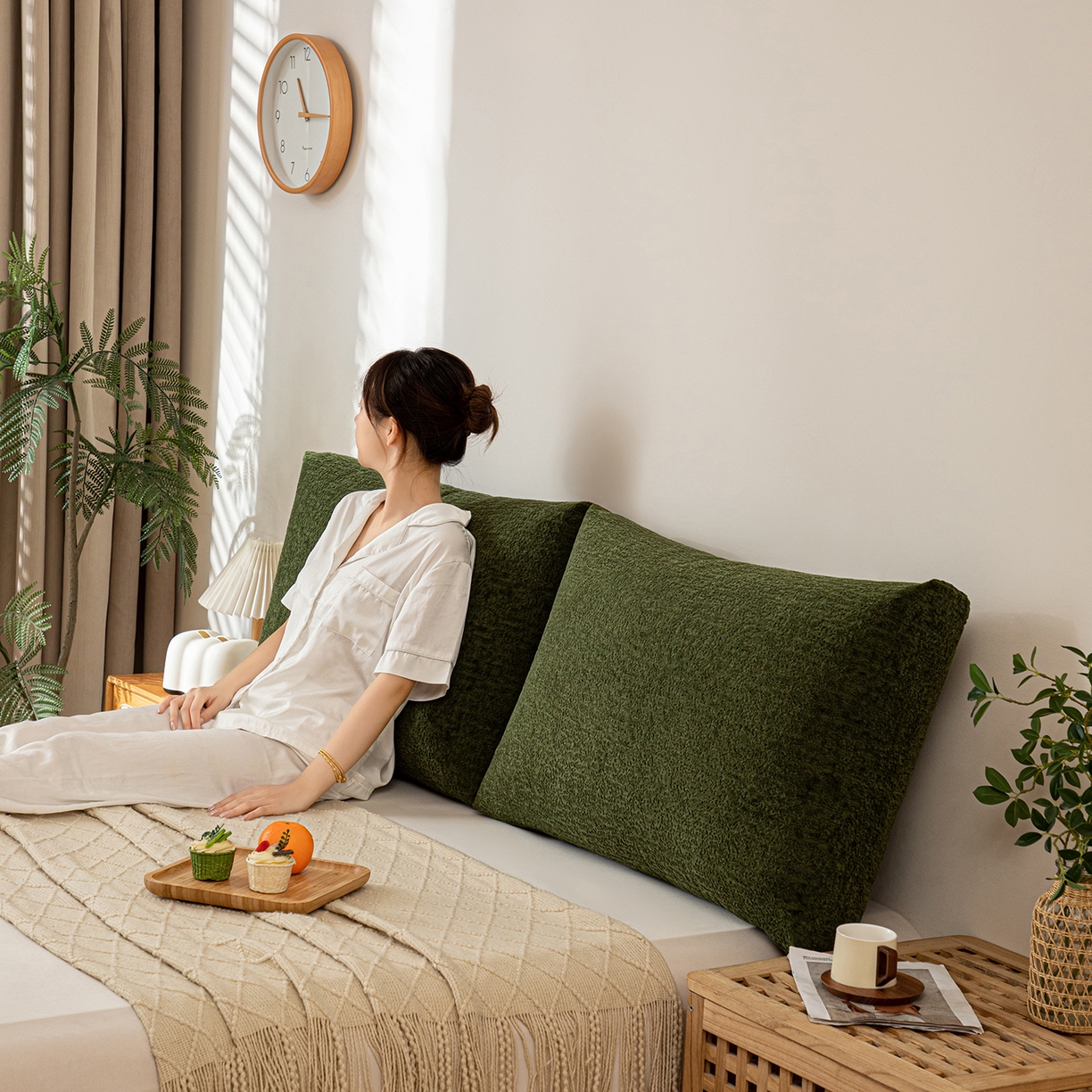91家纺网 家纺一手货源 找家纺 沐沐家纺 2026新款可可西里面包枕 墨绿
