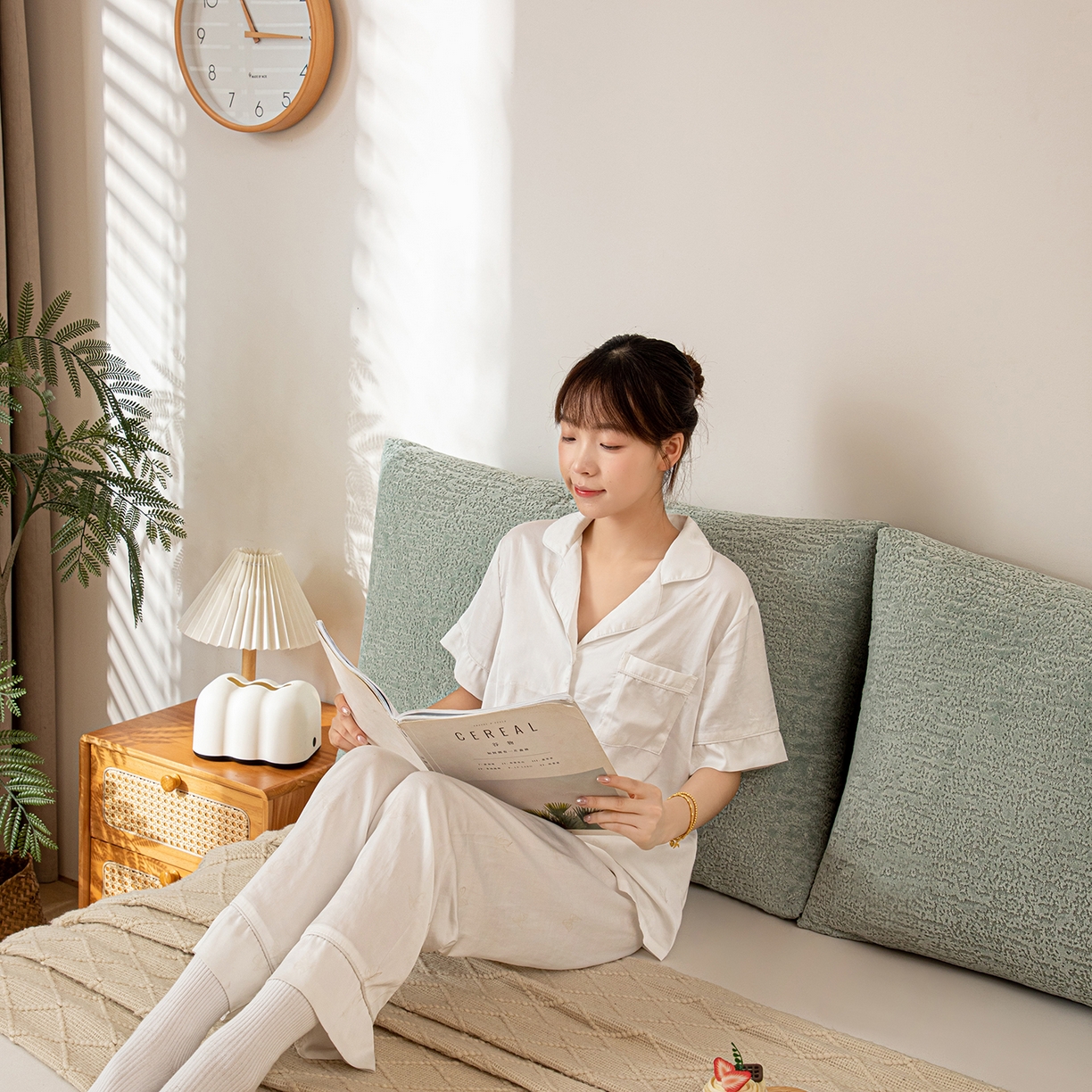 91家纺网 家纺一手货源 找家纺 沐沐家纺 2026新款可可西里面包枕 水绿