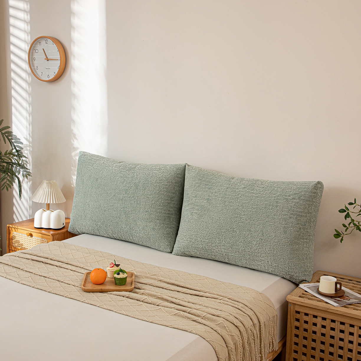 91家纺网 家纺一手货源 找家纺 沐沐家纺 2026新款可可西里面包枕 水绿
