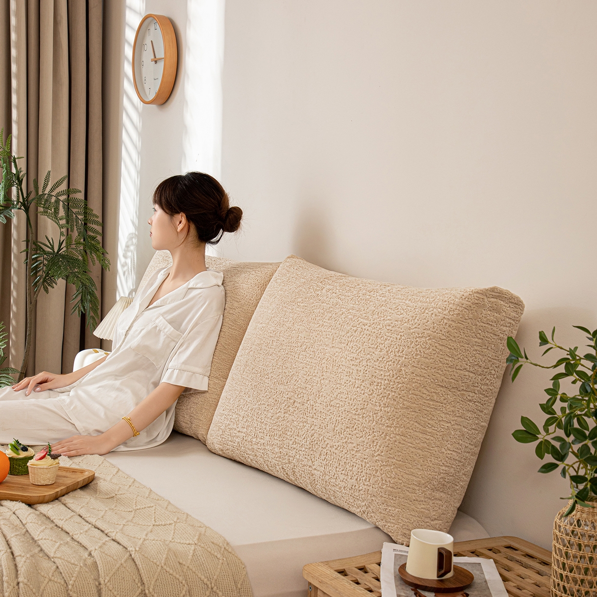 91家纺网 家纺一手货源 找家纺 沐沐家纺 2026新款可可西里面包枕 卡其