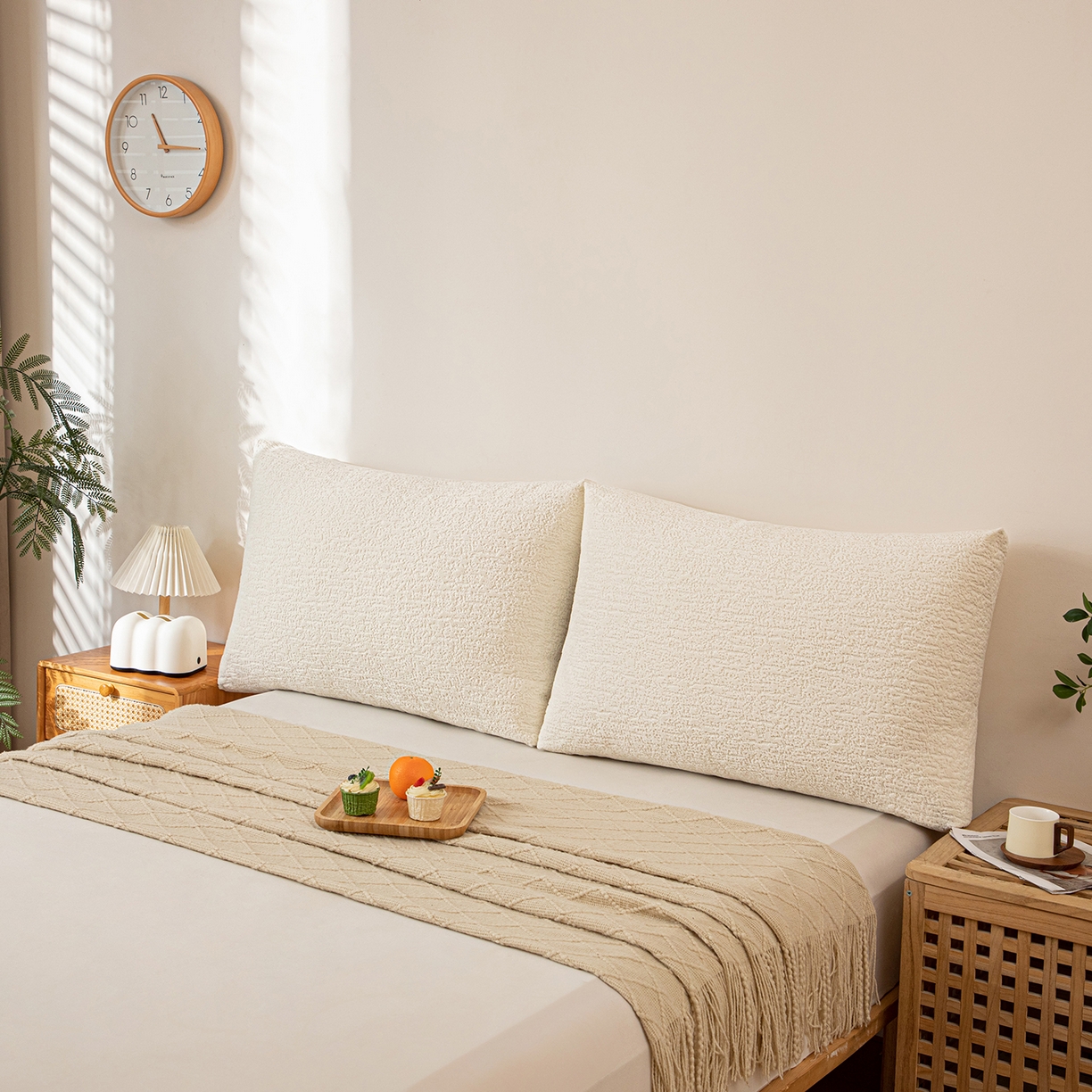 91家纺网 家纺一手货源 找家纺 沐沐家纺 2026新款可可西里面包枕 米白