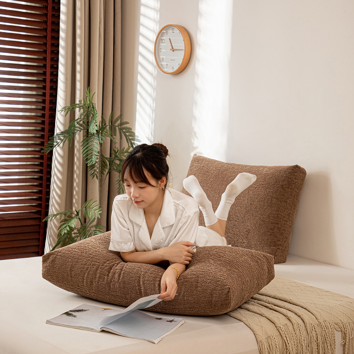 91家纺网 家纺一手货源 找家纺 沐沐家纺 2026新款可可西里面包枕 咖色