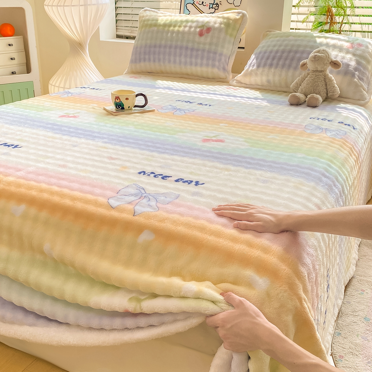 91家纺网 家纺一手货源 找家纺 （总）眠势力 2025新款暖绒泡泡床单冬季保暖被单牛奶绒床单罩