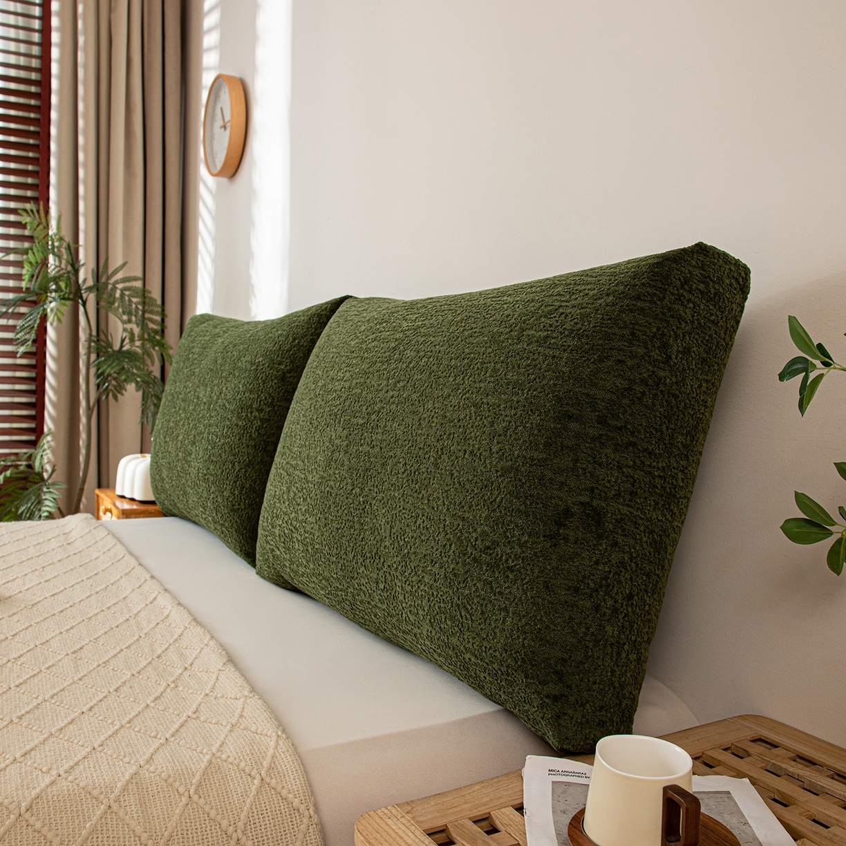 91家纺网 家纺一手货源 找家纺 沐沐家纺 2026新款可可西里面包枕 墨绿