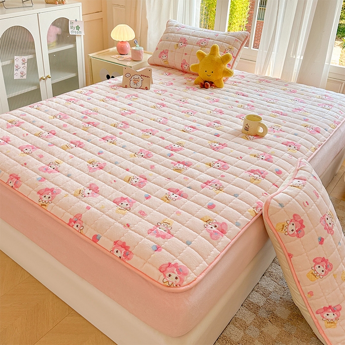 91家纺网 家纺一手货源 找家纺 （总）澜妃 2025新款加厚牛奶绒卡通夹棉单床笠床笠单件单品床笠-亦甜系列