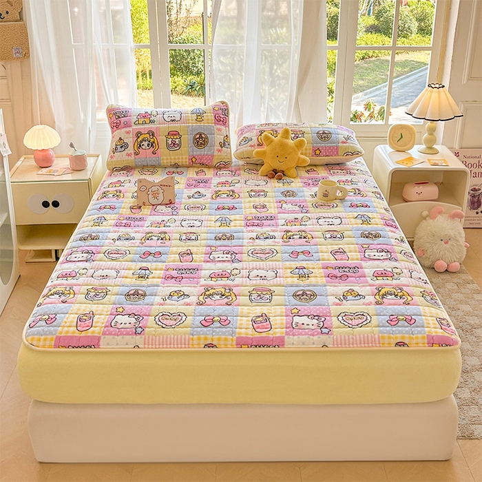 91家纺网 家纺一手货源 找家纺 澜妃 2025新款加厚牛奶绒卡通夹棉单床笠床笠单件单品床笠-亦甜系列 亦甜-少女心