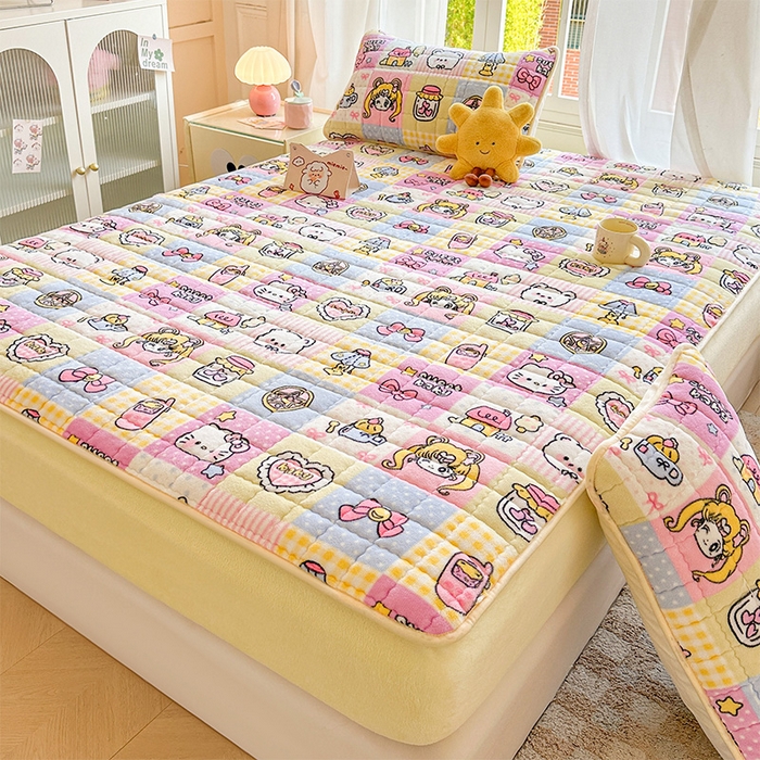 91家纺网 家纺一手货源 找家纺 澜妃 2025新款加厚牛奶绒卡通夹棉单床笠床笠单件单品床笠-亦甜系列 亦甜-少女心