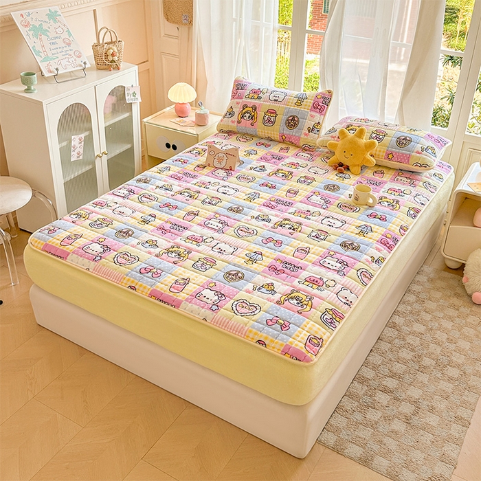 91家纺网 家纺一手货源 找家纺 澜妃 2025新款加厚牛奶绒卡通夹棉单床笠床笠单件单品床笠-亦甜系列 亦甜-少女心