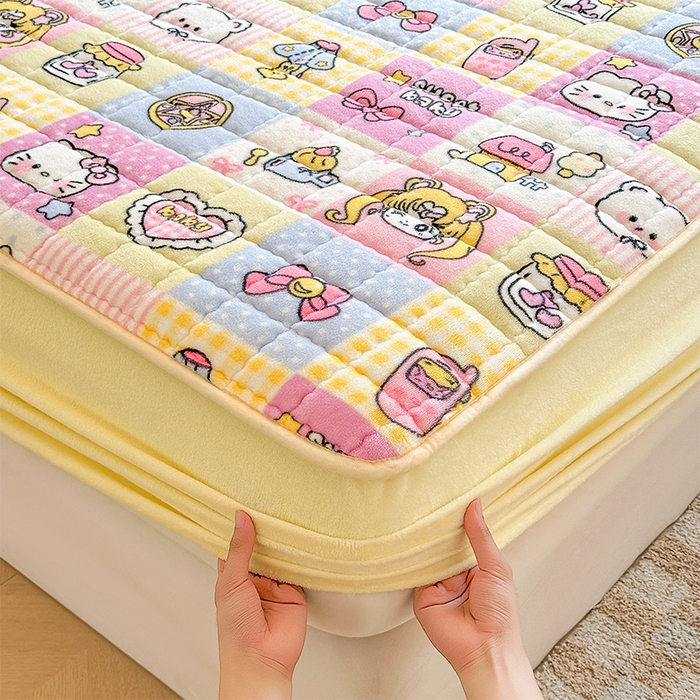 91家纺网 家纺一手货源 找家纺 澜妃 2025新款加厚牛奶绒卡通夹棉单床笠床笠单件单品床笠-亦甜系列 亦甜-少女心