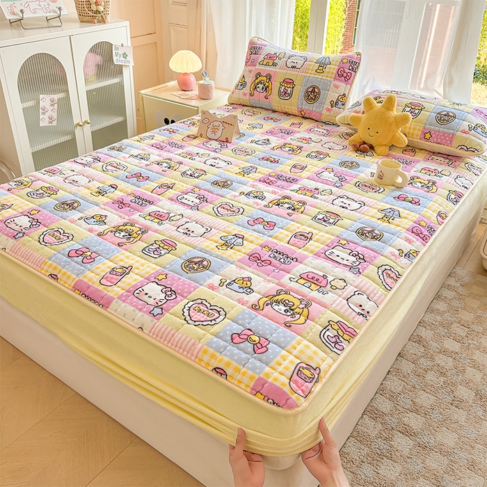 91家纺网 家纺一手货源 找家纺 澜妃 2025新款加厚牛奶绒卡通夹棉单床笠床笠单件单品床笠-亦甜系列 亦甜-少女心