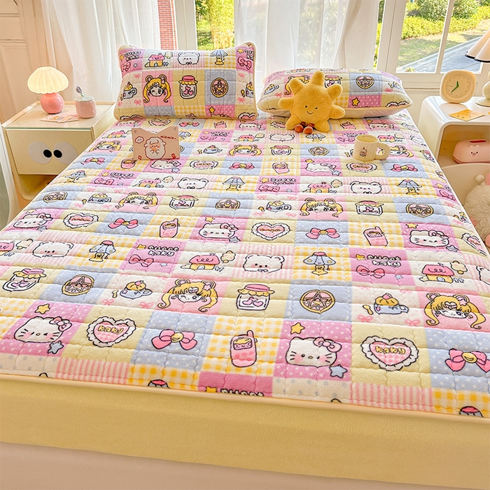 91家纺网 家纺一手货源 找家纺 澜妃 2025新款加厚牛奶绒卡通夹棉单床笠床笠单件单品床笠-亦甜系列 亦甜-少女心