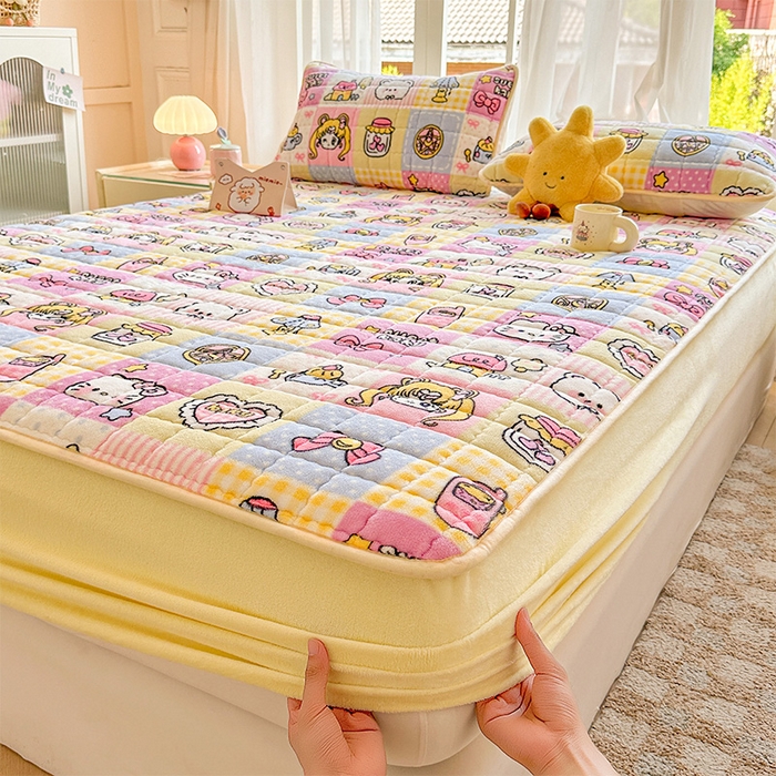 91家纺网 家纺一手货源 找家纺 澜妃 2025新款加厚牛奶绒卡通夹棉单床笠床笠单件单品床笠-亦甜系列 亦甜-少女心