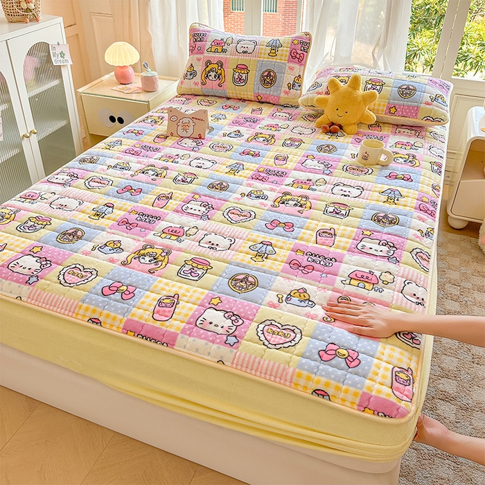 91家纺网 家纺一手货源 找家纺 澜妃 2025新款加厚牛奶绒卡通夹棉单床笠床笠单件单品床笠-亦甜系列 亦甜-少女心