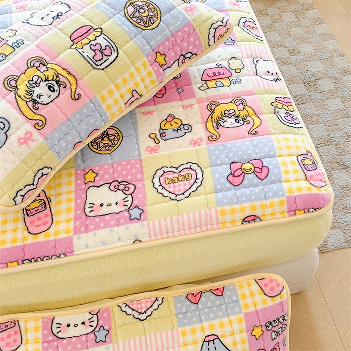 91家纺网 家纺一手货源 找家纺 澜妃 2025新款加厚牛奶绒卡通夹棉单床笠床笠单件单品床笠-亦甜系列 亦甜-少女心