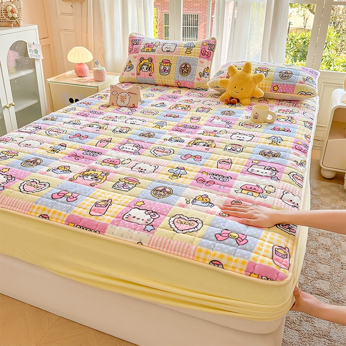 91家纺网 家纺一手货源 找家纺 澜妃 2025新款加厚牛奶绒卡通夹棉单床笠床笠单件单品床笠-亦甜系列 亦甜-少女心