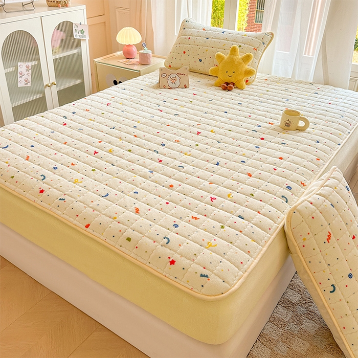 91家纺网 家纺一手货源 找家纺 澜妃 2025新款加厚牛奶绒卡通夹棉单床笠床笠单件单品床笠-亦甜系列 亦甜-芝士酪