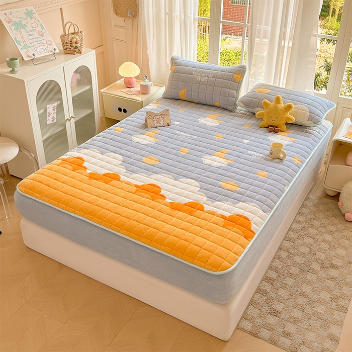 91家纺网 家纺一手货源 找家纺 澜妃 2025新款加厚牛奶绒卡通夹棉单床笠床笠单件单品床笠-亦甜系列 亦甜-黄色月亮