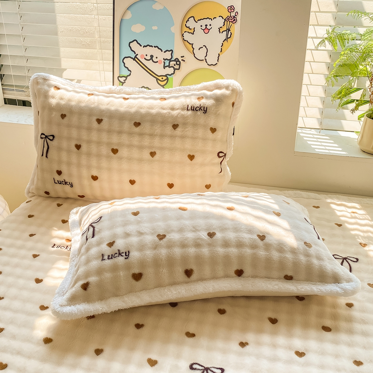 91家纺网 家纺一手货源 找家纺 眠势力 2025新款暖绒泡泡床单冬季保暖被单牛奶绒床单罩 爱心咖【暖绒泡泡床单】