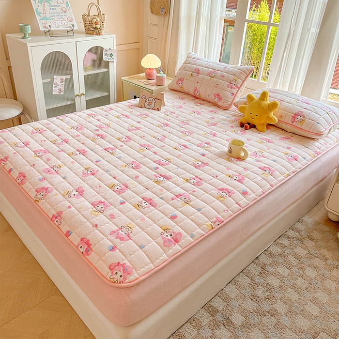 91家纺网 家纺一手货源 找家纺 （总）澜妃 2025新款加厚牛奶绒卡通夹棉单床笠床笠单件单品床笠-亦甜系列