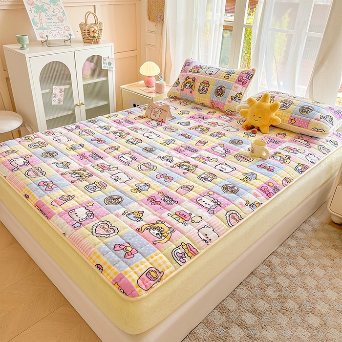 91家纺网 家纺一手货源 找家纺 澜妃 2025新款加厚牛奶绒卡通夹棉单床笠床笠单件单品床笠-亦甜系列 亦甜-少女心